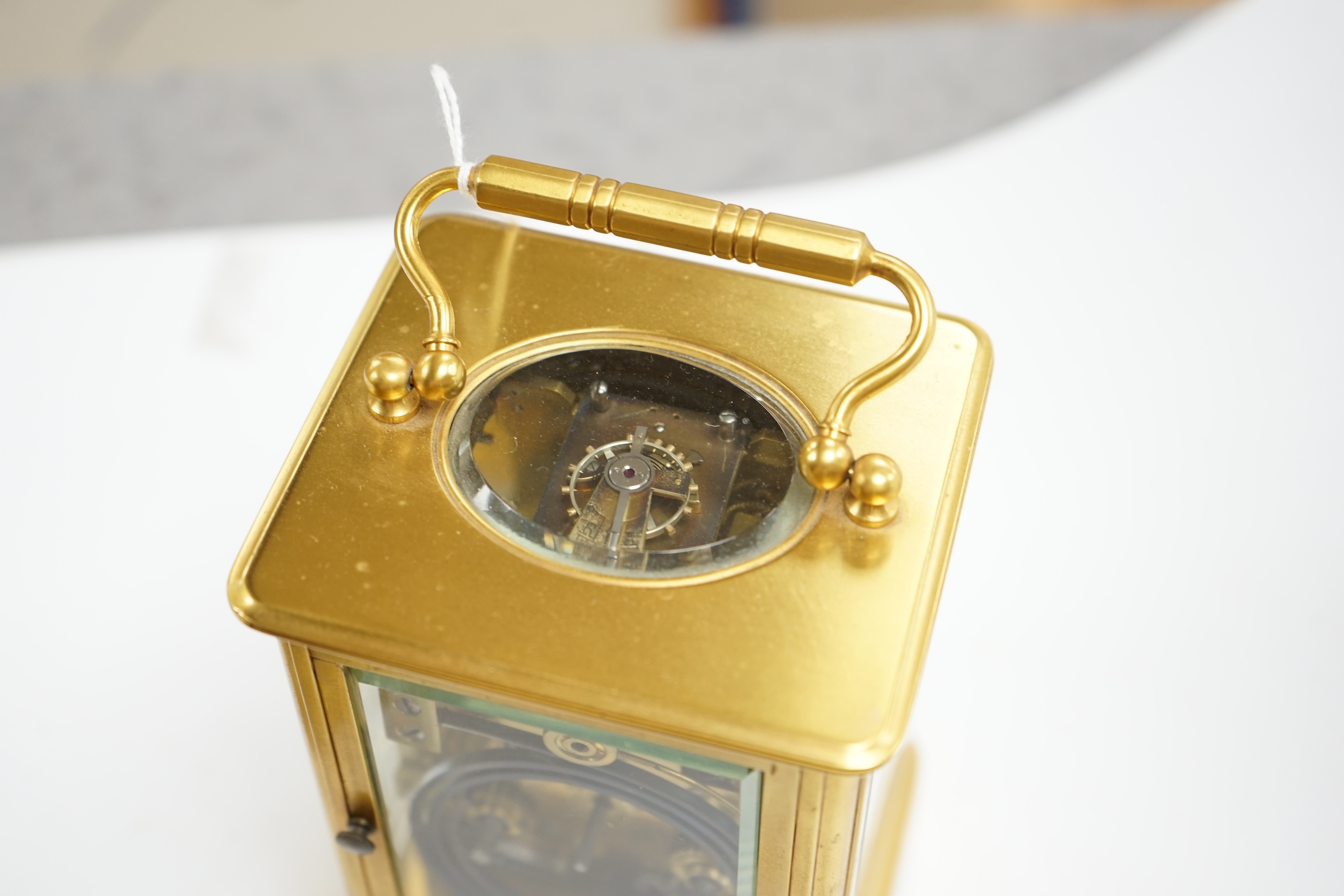 A French carriage clock and two other miniature carriage clocks, largest 13cm high. Condition - fair to good, not tested as working